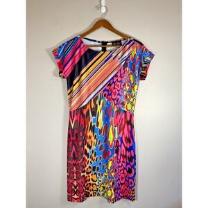 Diane Freis Original Womens Colorful Mixed Print Sheath Dress Size 14 Stripe